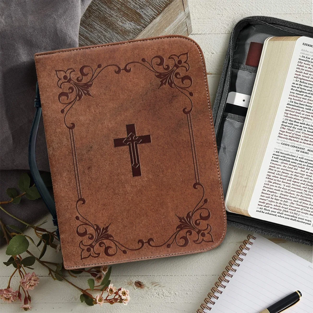 Edc Carry Bag - Classic Leather Print Bible Bag for